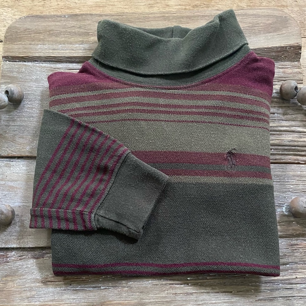 Vintage Polo Ralph Lauren Boy’s Sz 4 Army Green/Maroon Turtleneck Mesh Shirt‎